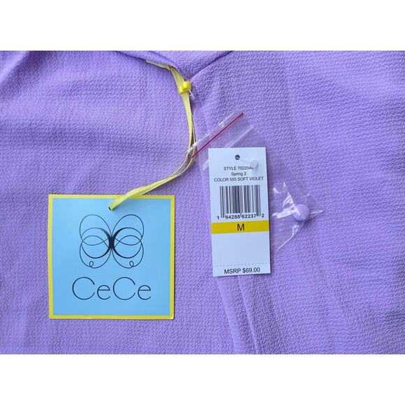 CeCe Ruffle V Neck Button Front Blouse Short Sleeve Purple Top - Medium - Picture 5 of 11